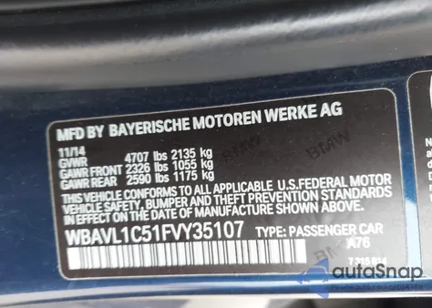 2015 BMW X1 xDrive28I from USA, damaged, VIN WBAVL1C51FVY35107
